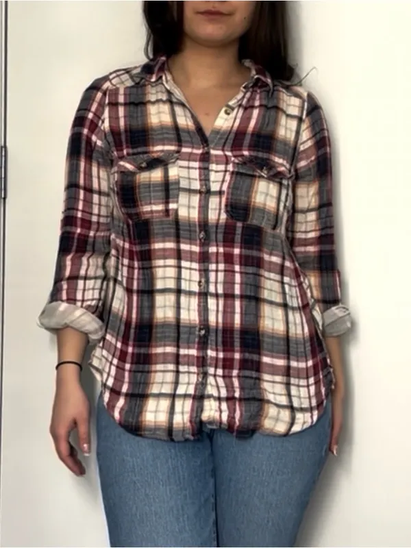 Plaid Button-Up Shirt in Navy, Red & Cream - Image 6
