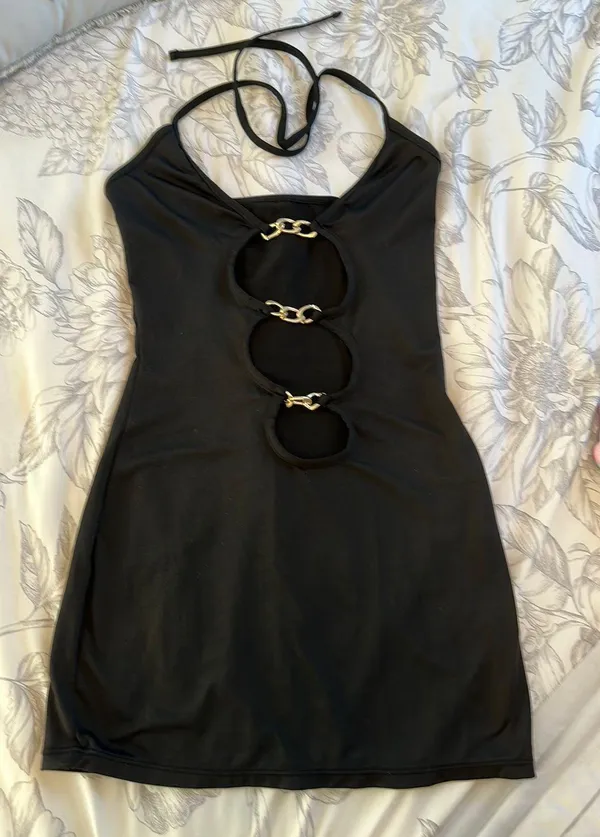 Black Cut Out Chain Mini Dress Size XS - Image 2