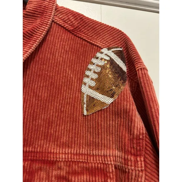 J. Lee Women’s Red Size XL Sequin football Game Day corduroy Fringe Jacket Coat - Image 4