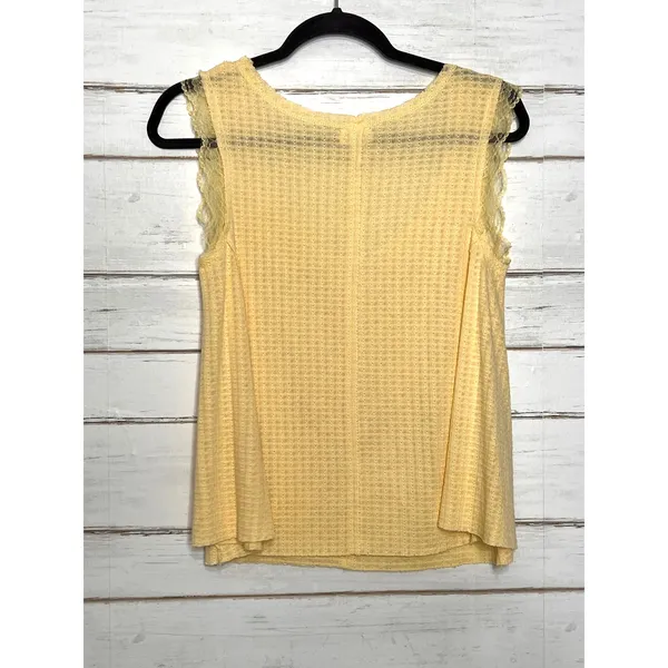 POL Yellow Textured Lace Trim Sleeveless Tank Top Size Small - Image 3