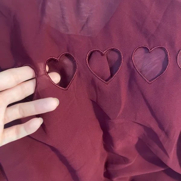 L'ATISTE Cute Kawaii Burgundy Button-Up back heart shaped cutout Blouse - Image 2