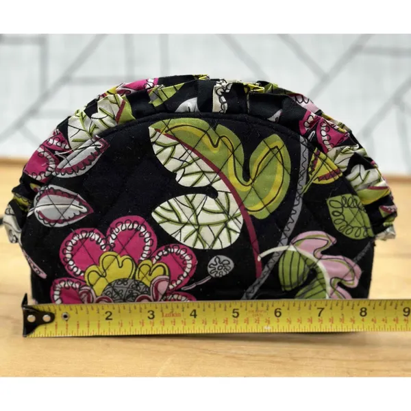 Vera Bradley Floral Cosmetic Bag Zip Closure‎ Black - Image 6