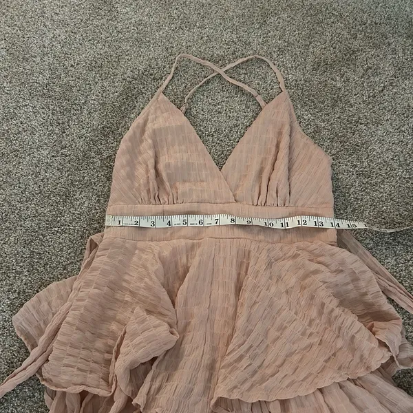Style Rack Pink Textured Ruffle Tiered‎ Mini Dress Spaghetti Strap Size Medium - Image 9