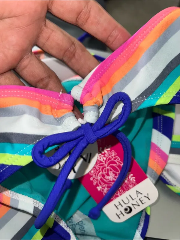 Hula Honey Women’s ' Stripe Bikini Set - Teal, Blue, Pink, Orange Small bandeau - Image 8