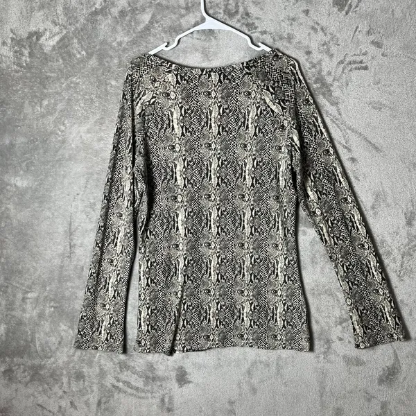 Norma Kamali Snakeskin Print Long Sleeve‎ Top Y2K Animal Print Size XL Stretchy - Image 3