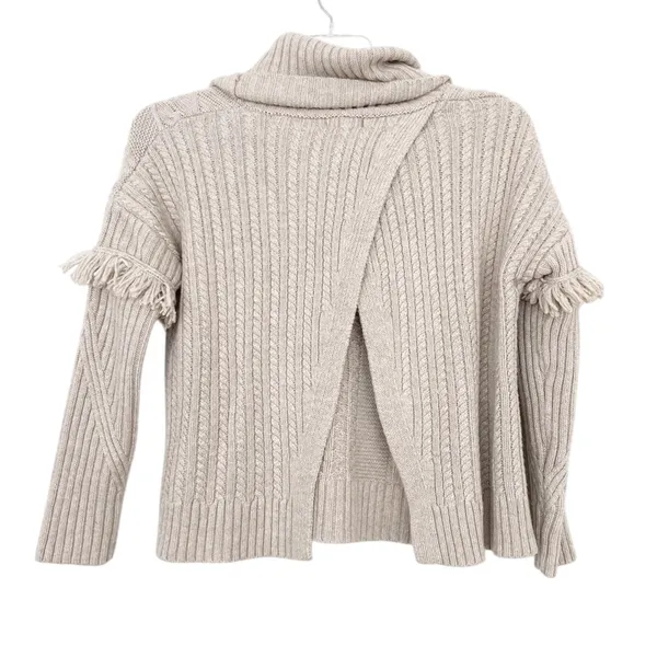 Artisan NY Wool Blend Tan Knit Turtleneck Sweater Fringe Sz M - Image 3