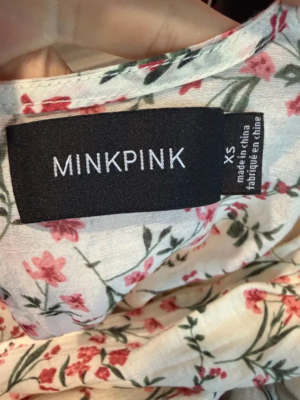 MINKPINK White Ruffle Midi Faux Wrap Dress with Pink & Green‎ Floral Size XS - Image 5