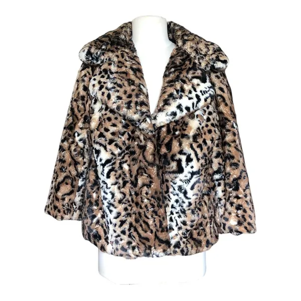 Chaus Leopard Faux Fur Coat Women’s Medium Animal Print Snap Front Jacket - Image 3