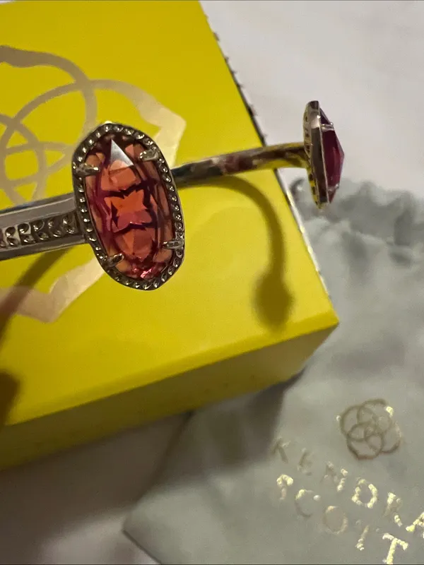Kendra Scott Silver Open Cuff Bracelet with pink Stone Ends - Image 6