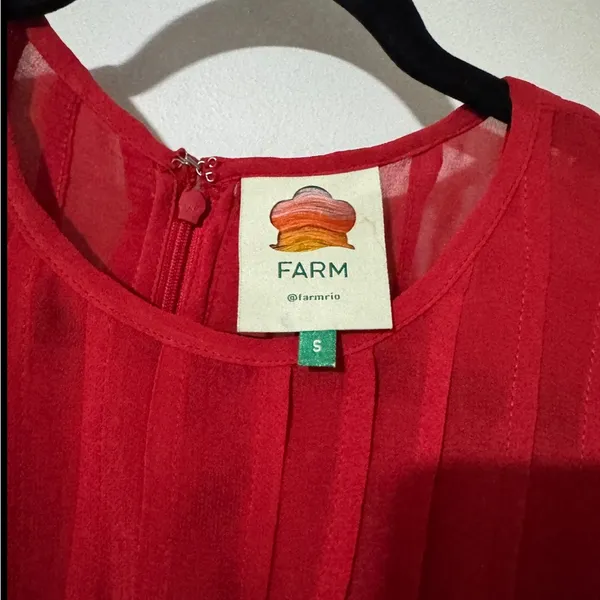 FARM Rio Pleated Peplum Red Blouse Size S Long Sleeve - Image 5