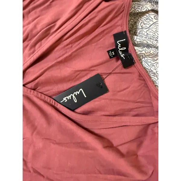 NWT Lulus Rusty Rose Pink V-Neck Jersey Knit Maxi Dress Size Medium Stretch - Image 4