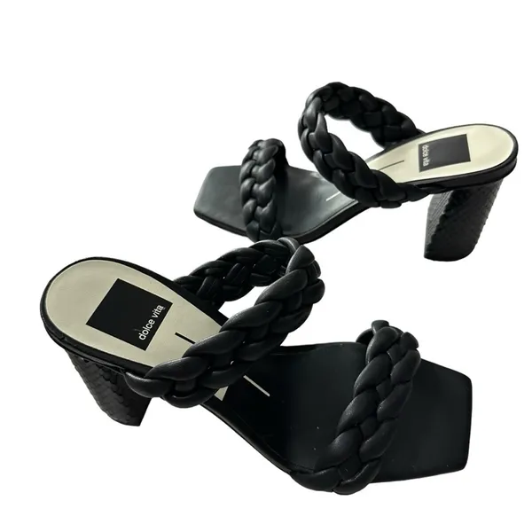 DOLCE VITA Paily Braided Slide-on Mule Sandal Heels Sz 6 Black Vaca Party - Image 4