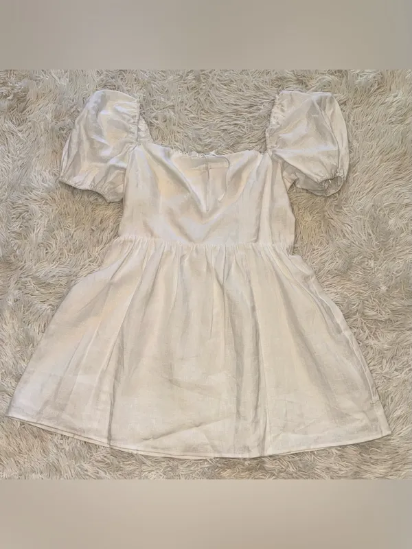 NEW Reformation Malvina White Linen Puff-Sleeve Mini Dress sz 12 - Image 4