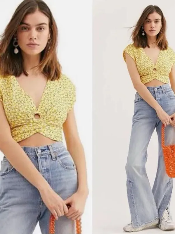 NWT free people Yellow Floral Crop Top, size Xs - Image 2