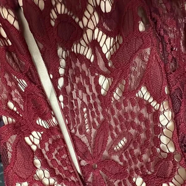 Burgundy wine lace long sleeve dress Sz medium - Image 7