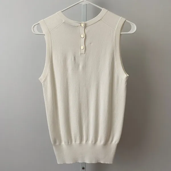ZARA Office Siren Clean Minimalist Sleeveless Knit Shell Top Small Cream - Image 3