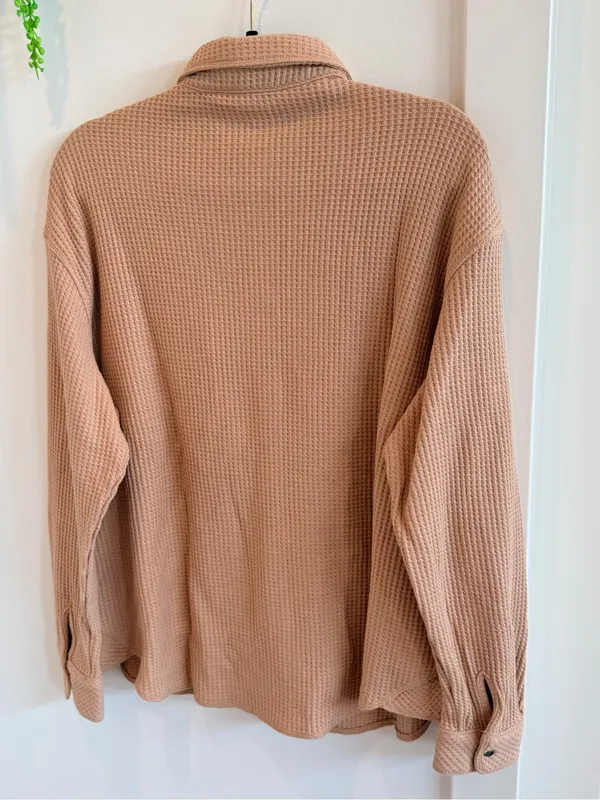 Buffalo Jeans Tan Waffle Knit Button-Down Shirt Jacket NWT Size Medium Womens - Image 9