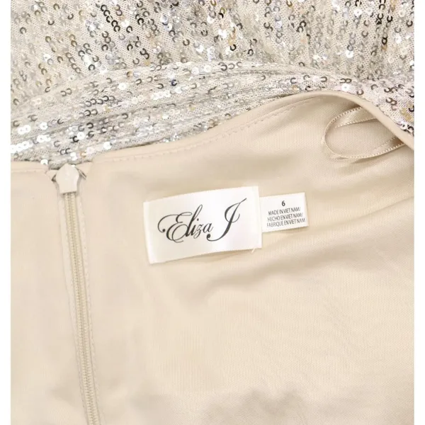 Eliza J Womens Stretch Sequined Faux-Wrap Belted Jumpsuit Matte Gold Brown 6 - Image 5