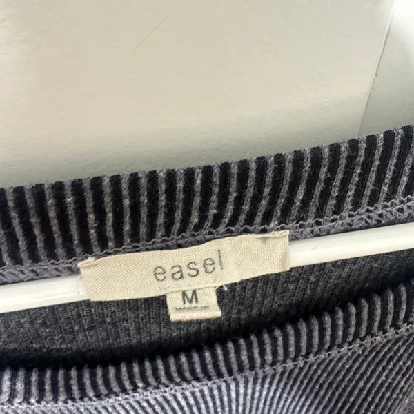 Easel Ribbed Knit Top Medium Striped Grey Long Sleeve Oversized Exposed Seam - Image 3