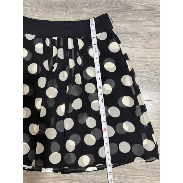 Ann Taylor 100% Silk Midi Skirt Size 2 Black White Polka Dot Pleated‎ A-Line Mod - Image 7