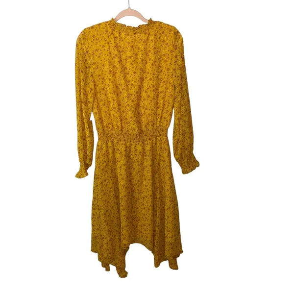 NWT‎ Time & Tru Mustard Yellow Floral Midi Dress Smocked Waist Long Sleeve Dress - Image 5