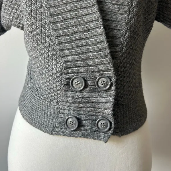 Heritage 1981 Vintage Gray Knit Shrug Sweater Cap Sleeve Y2K Style Size Small - Image 3