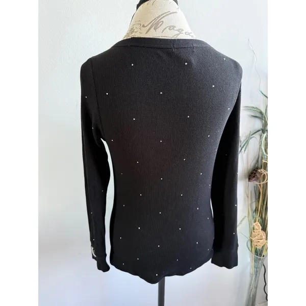 PINK Victoria's Secret Black Ribbed Rhinestone‎ Scoop Neck Thermal Top Large - Image 3
