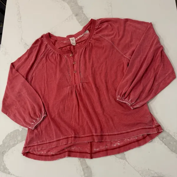 Free People We The Free Acadia Henley Top Women’s XS Oversized Vintage Red Boho - Image 3