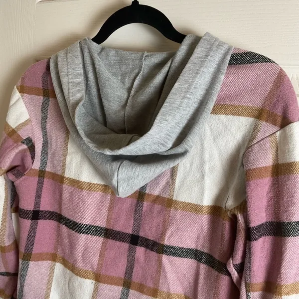 Pink Plaid Hooded Button - Image 5