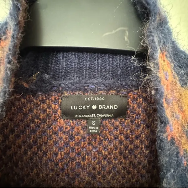 Lucky Brand Wool Blend Boho Longline lona Cardigan Brown/Navy Size Small - Image 6