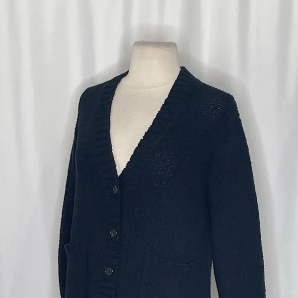 NWT!! J. CREW Marina V-Neck Cardigan Sweater Pockets Solid Black‎ Preppy Medium - Image 7