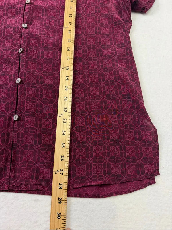 Amanda Smith Silk Button Up Top Large Burgundy Floral Lightweight Short Sleeves - Image 5