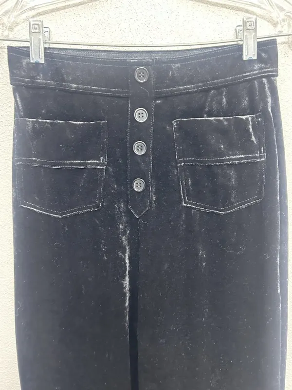 Halara Velvet straight Leg Pants Small Black Front Pockets High Waisted Pull On - Image 9
