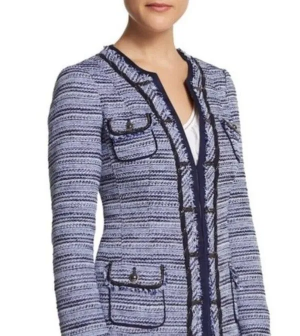 White House Black Market Blue and Black Tweed Jacket - Image 14