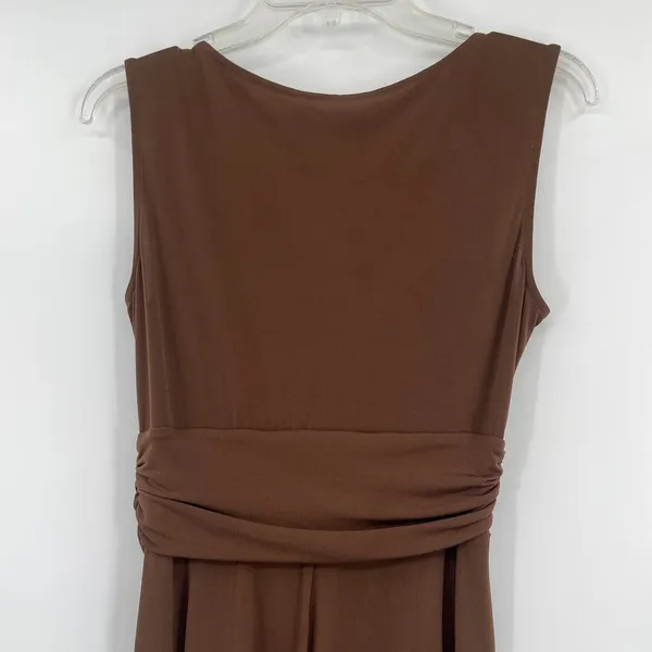 Boston Proper Cowl Neck Dress Sz 8 Brown Quiet Luxury Y2K Stretchy Tie Front - Image 7