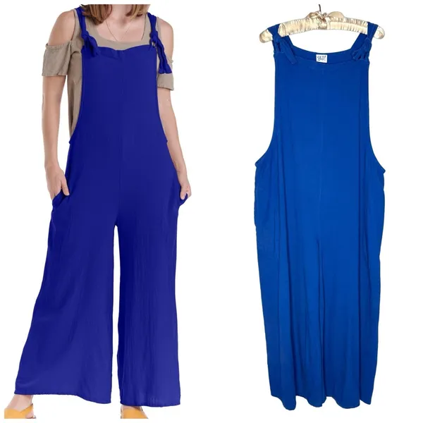 Oh My Gauze! Sabina Size 3 XXL‎ Wide Leg Overalls Romper Jumpsuit Blue Cotton - Image 2