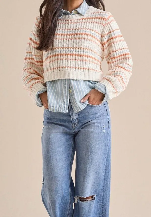 NEW Altar’d State Cropped Striped Sweater Size XL NWT - Image 2