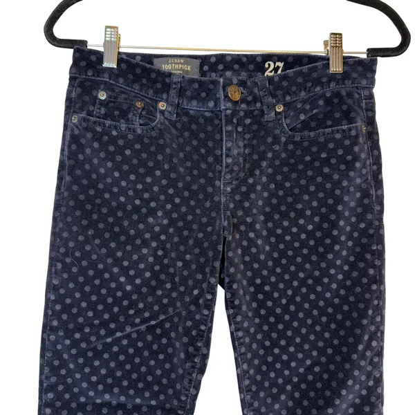 J Crew Toothpick‎ Ankle Pants Navy Velvet Polka Dot Size 27 Holiday Preppy - Image 2