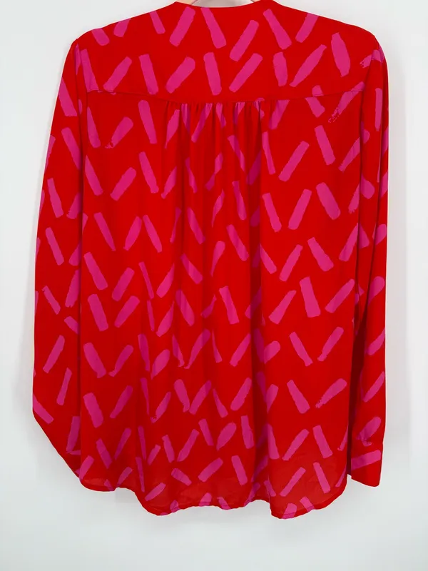 Gibson Latimer Women's Large Red Pink Long Sleeve Wrap Blouse Flowy Dressy Work - Image 5