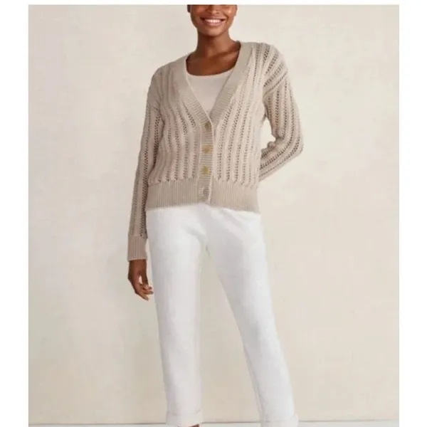 Haven New NWOT Cotton Cream Cable Knit Chunky Button Up Cardigan Sweater Size‎ M - Image 2