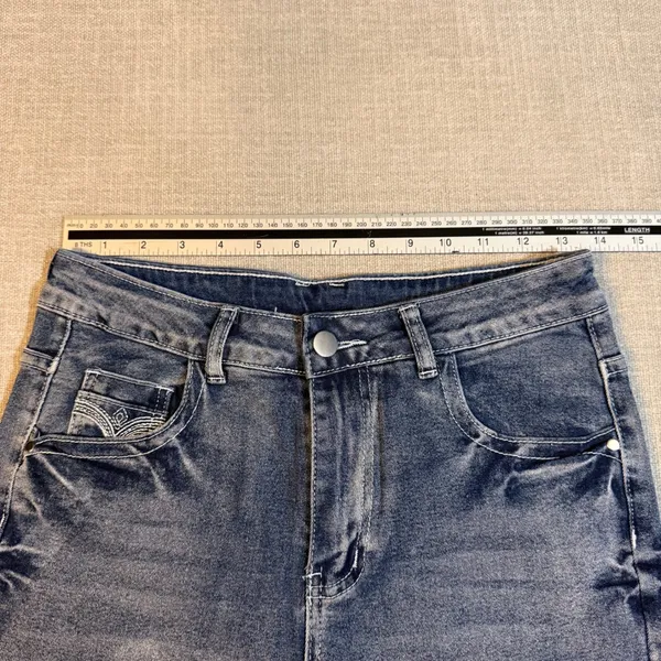 Embroidered Denim Shorts Medium Blue Jean‎ Bermuda Y2K Western Biker M - Image 4