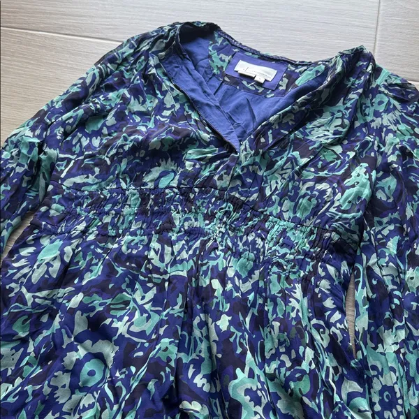 Anthropologie Long- Sleeve Somerset Mini Dress Blue floral navy - Image 4