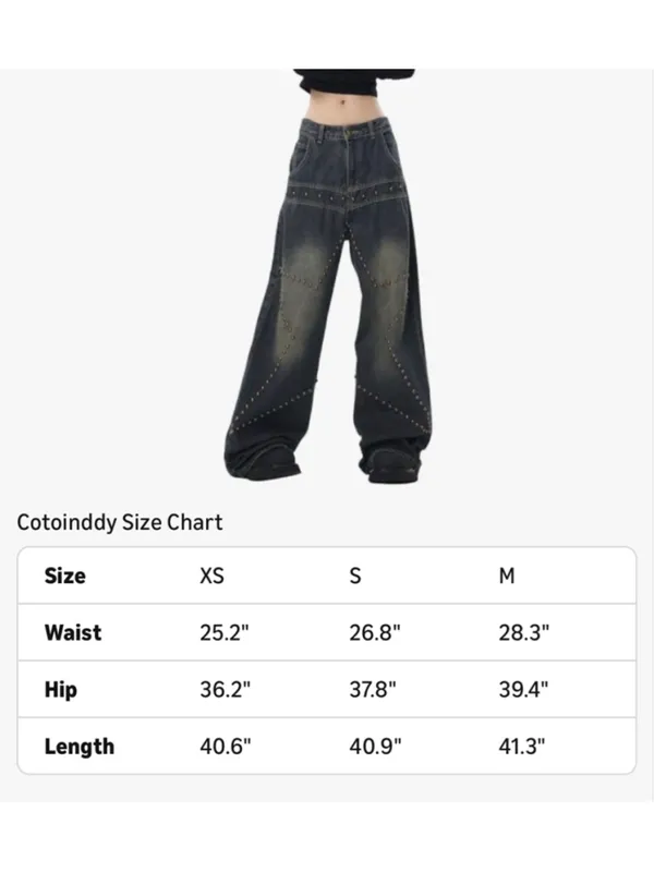 NEW Street Fashion Loose Jeans Y2k Rivet Star Gothic Loose Denim XS - Image 3