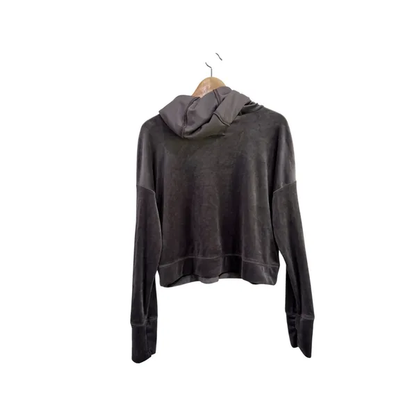 OFFLINE by Aerie Velour Cropped Hoodie Gray Thumbhole Pullover Sweatshirt Small - Image 3