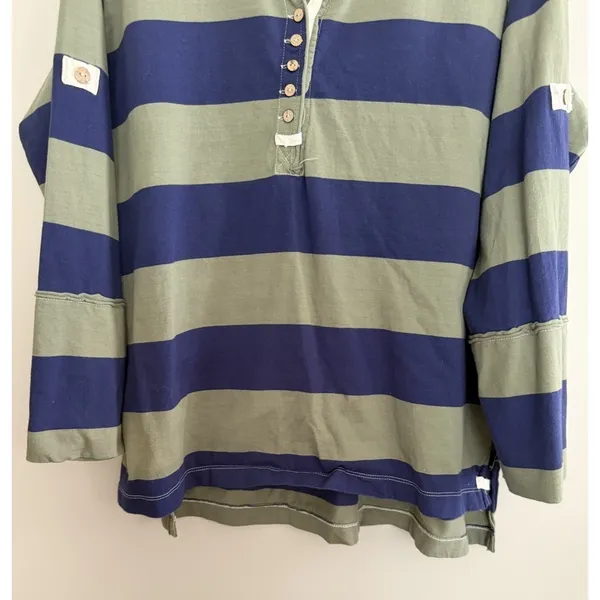 Free People We The Free Peyton Rugby Tee Blue/Green Stripe Women's Size Small‎ - Image 5