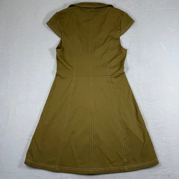 Urban Outfitters Olive Green Zip Front Mini Dress Cap Sleeve Contrast Stitch S‎ - Image 9
