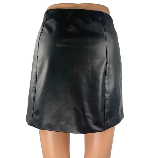 Abercrombie & Fitch Black Faux Leather Zip Mini A-Line Pencil Skirt Skort Size M - Image 3