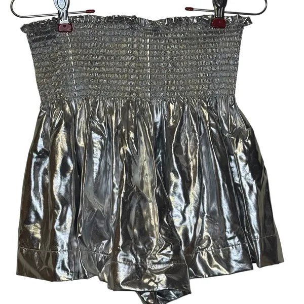 Queen of Sparkles Womens Pants Metallic Silver Glam Flowy Pull On Smocked Medium - Image 6