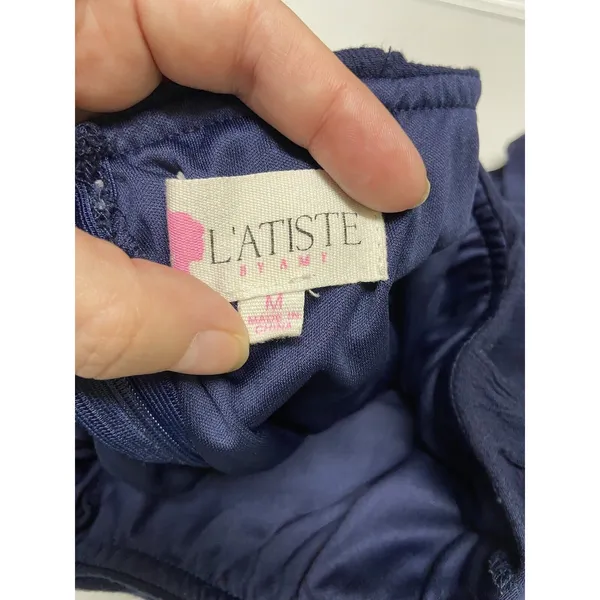 5/$65 L'Atiste Womens Shorts Sz M Navy Blue Crinkle‎ Lace Wide Leg Short - Image 3