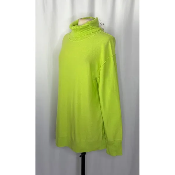 NWT!! FREE PEOPLE Treasure Turtleneck Cashmere Sweater Lime Punch Knit Large - Image 6